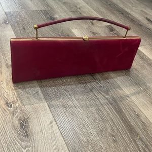 1950’s NICHOLAS REICH Vintage Kelly Evening Bag Suede Raspberry Original Mirror